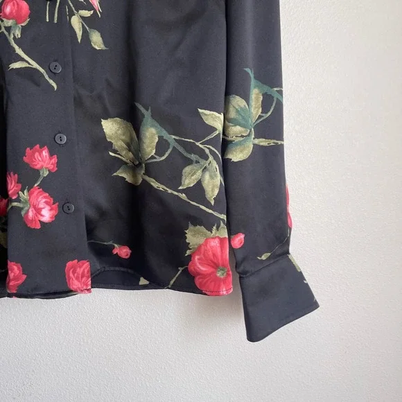 Vintage 90s Kate Hill Petite 100% Silk Floral Print Long Sleeve Blouse - Picture 5 of 9
